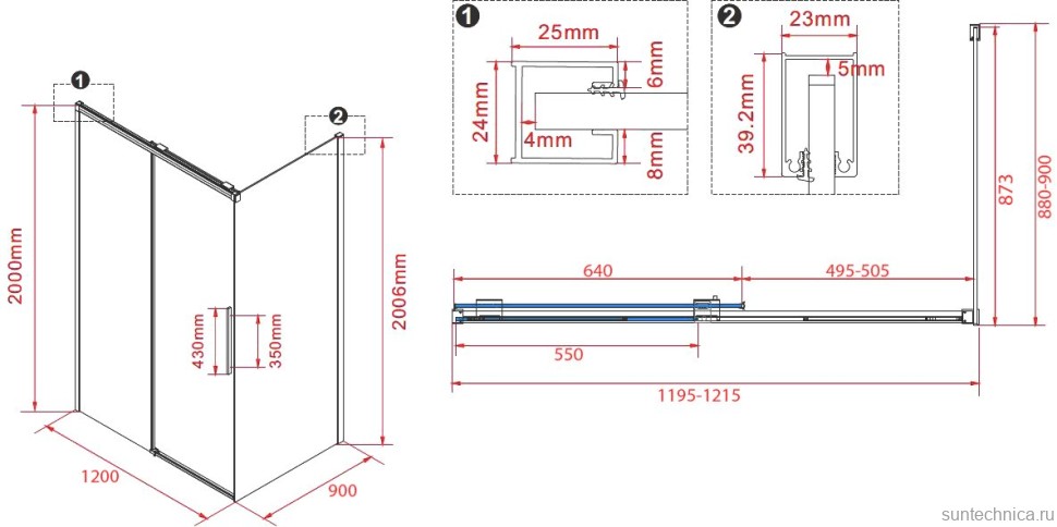 Душевой уголок Vincea Stella VSR-1ST9012CLB 120x90 см, профиль матовый черный, стекло прозрачное