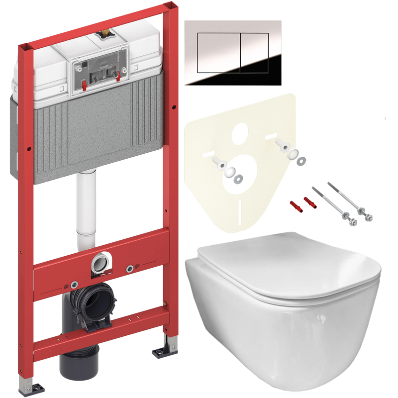 Комплект Унитаз подвесной Ceramicanova New Day CN3005 с микролифтом, безободковый + Инсталляция TECE Now 9400412 4 в 1 с кнопкой смыва