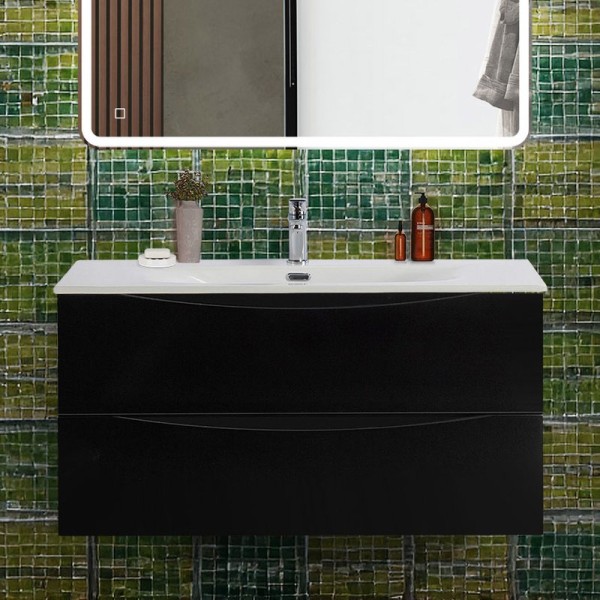 Тумба с раковиной BelBagno Marino-cer-n 100 подвесная, nero lucido