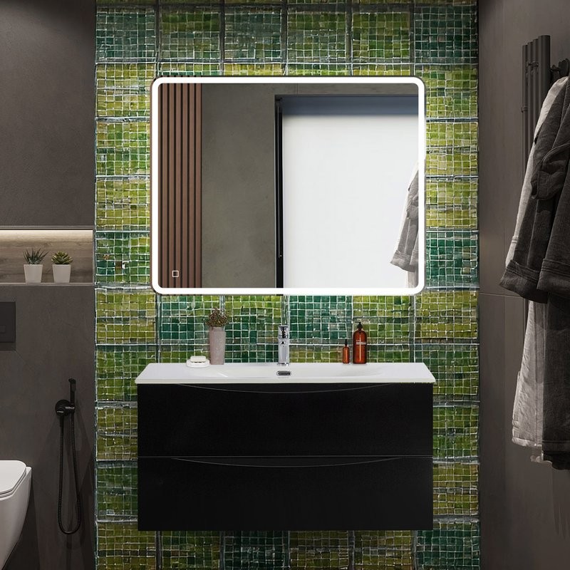 Тумба с раковиной BelBagno Marino-cer-n 100 подвесная, nero lucido