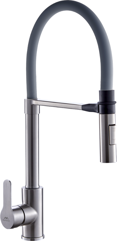 Смеситель для кухни Fashun A54511-12 с гибким изливом, сатин, серый