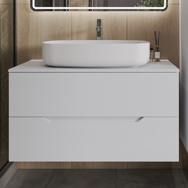 Тумба с раковиной Orange Line 100 подвесная, 2 ящика, матовая белая с раковиной B07-675W