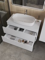 Тумба с раковиной Orange Line 100 подвесная, 2 ящика, матовая белая с раковиной B07-675W