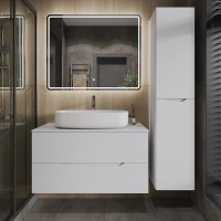 Тумба с раковиной Orange Line 100 подвесная, 2 ящика, матовая белая с раковиной B07-675W