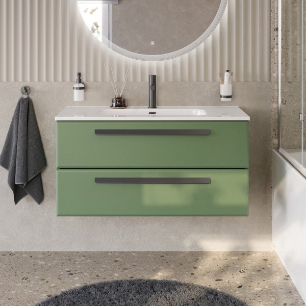 Тумба с раковиной Cezares Eco Cer-N 100 фисташковый софт, раковина Duet 100, ручки матовые черные