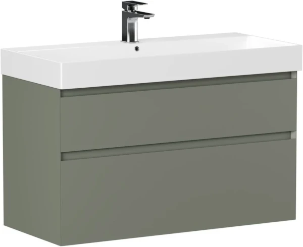 Тумба с раковиной Allen Brau Infinity 100 2 ящика, матовая олива, раковина Aquanet Sanovit Slim Synergy 100