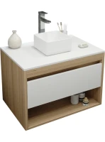Тумба с раковиной Teymi Ritta 75 дуб эврика, матовая белая, раковина Helmi Mini 24