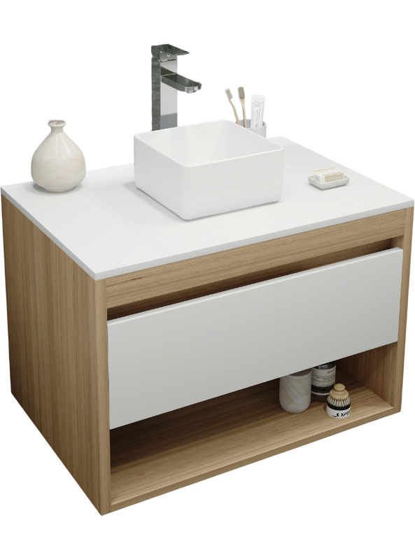 Тумба с раковиной Teymi Ritta 75 дуб эврика, матовая белая, раковина Helmi Mini 24