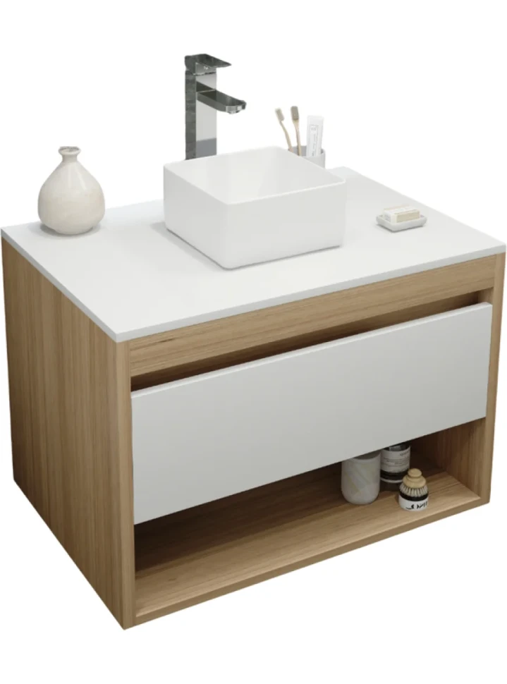 Тумба с раковиной Teymi Ritta 75 дуб эврика, матовая белая, раковина Helmi Mini 24