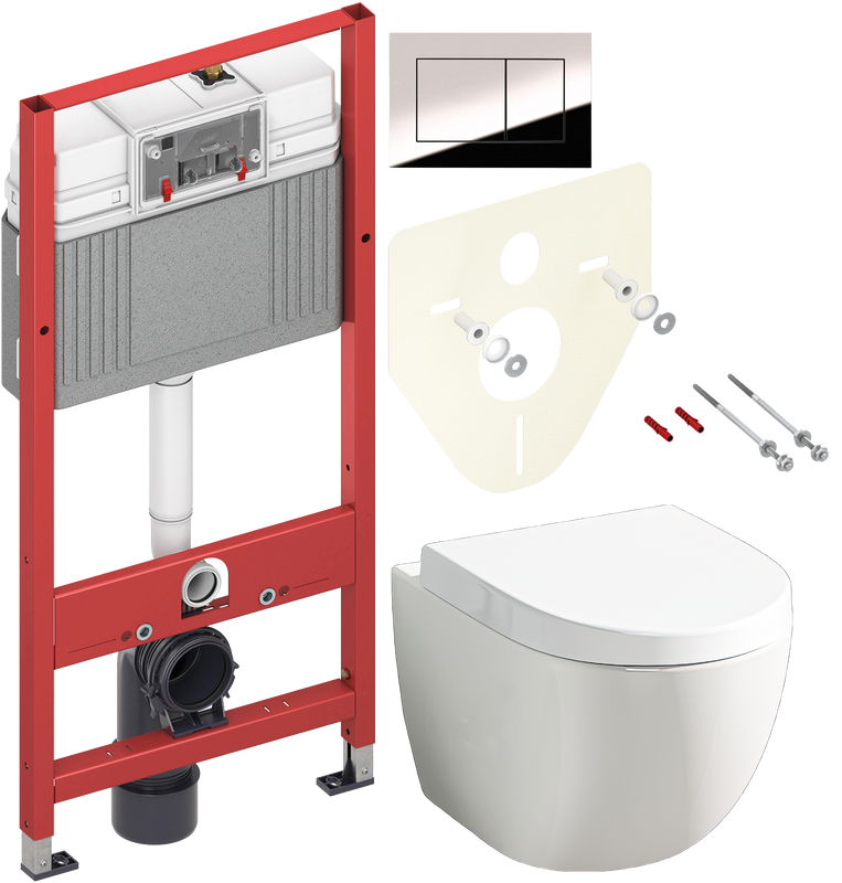 Комплект Унитаз подвесной VitrA Sento + Крышка с микролифтом, петли хром + Инсталляция TECE Now 9400412 4 в 1 с кнопкой смыва
