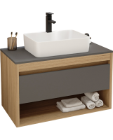 Тумба с раковиной Teymi Ritta 85 дуб эврика, матовый графит, раковина Helmi S 48