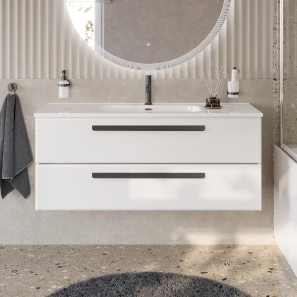 Тумба с раковиной Cezares Eco Cer-N 120 bianco opaco, раковина Duet 120, ручки матовые черные