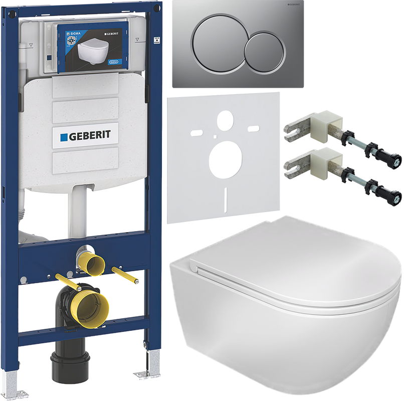 Комплект Унитаз подвесной GSG Like LKWCSO000 безободковый, белый глянец + Крышка LKCOPRSLTICR000 с микролифтом, белый глянец + Инсталляция Geberit Duofix UP 320 111.300.00.5 + Кнопка Sigma 01 115.770.JQ.5 лакированная, матовый хром + Крепления 111.815.00.