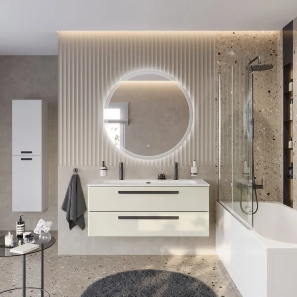 Мебель для ванной комнаты Cezares Eco Cer-N 120 брашированная альпака, раковина Eco 120-1-2, ручки матовые черные