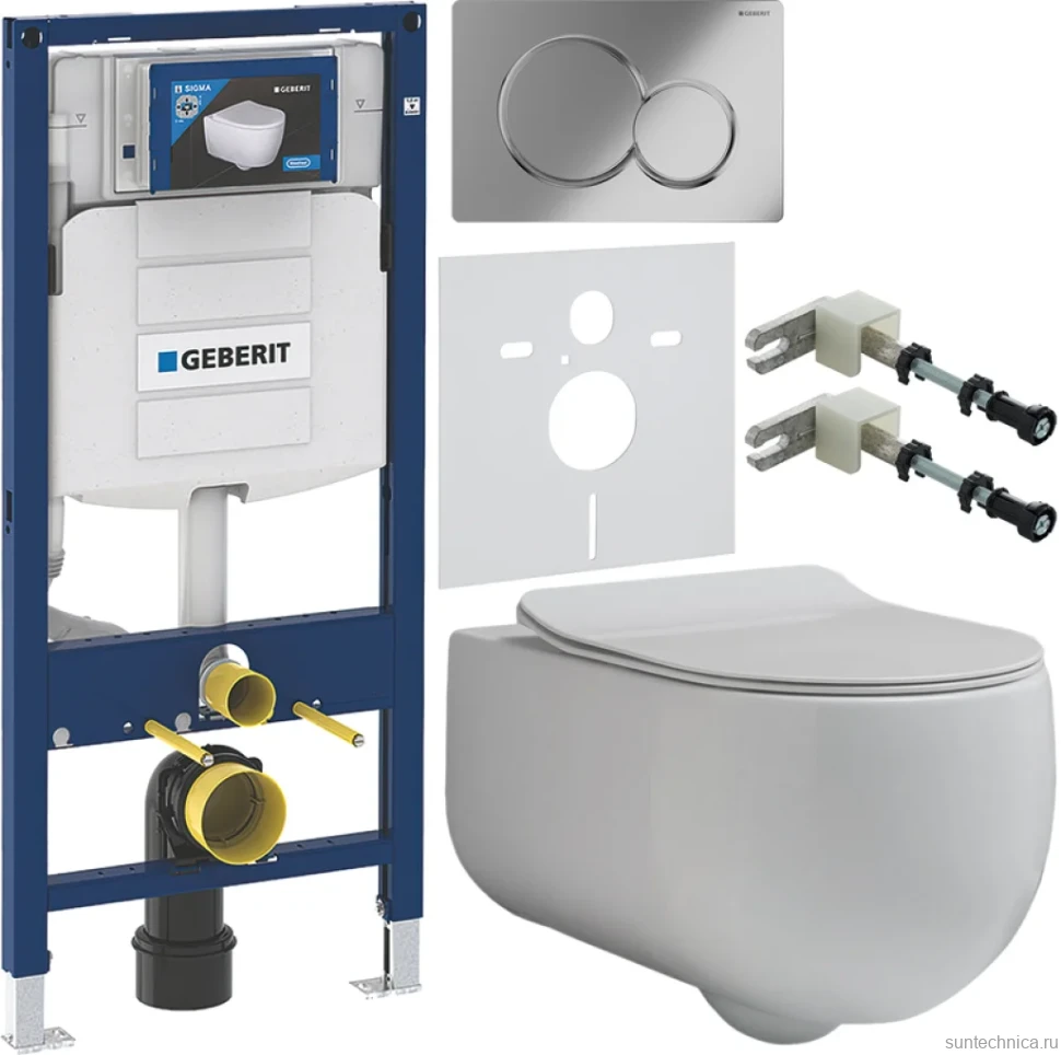 Комплект Унитаз подвесной Kerasan Flo + Крышка slim 319101 с микролифтом + Инсталляция Geberit Duofix UP 320 111.300.00.5 + Кнопка Sigma 01 115.770.21.5 хром + Крепления 111.815.00.1 к стене + Звукоизоляция