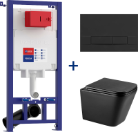 Комплект Lemark Florex 100802234 безободковый, с микролифтом, кнопка смыва матовая черная soft touch
