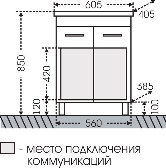 Тумба под раковину СаНта Омега 60 напольная, 2 дверцы