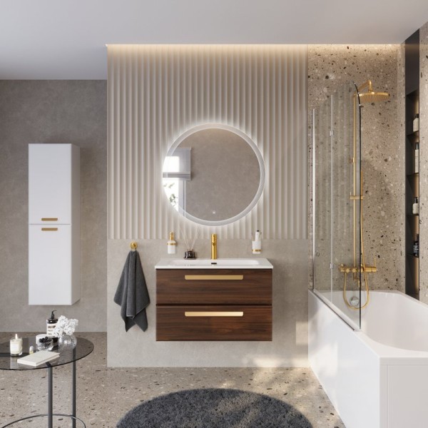 Мебель для ванной комнаты Cezares Eco Cer-N 80 орех шоколад софт, раковина Eco 80, ручки сатиновое золото