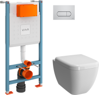 Комплект Унитаз подвесной VitrA Shift 7742B003-0075 белый глянцевый + Крышка 91-003-009 с микролифтом, петли хром + Инсталляция V-Fix Core 732-5800-01 с кнопкой смыва Root R 740-2280 хром
