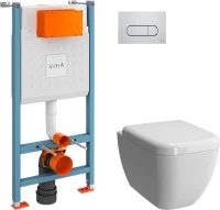 Комплект Унитаз подвесной VitrA Shift 7742B003-0075 белый глянцевый + Крышка 91-003-009 с микролифтом, петли хром + Инсталляция V-Fix Core 732-5800-01 с кнопкой смыва Root R 740-2280 хром