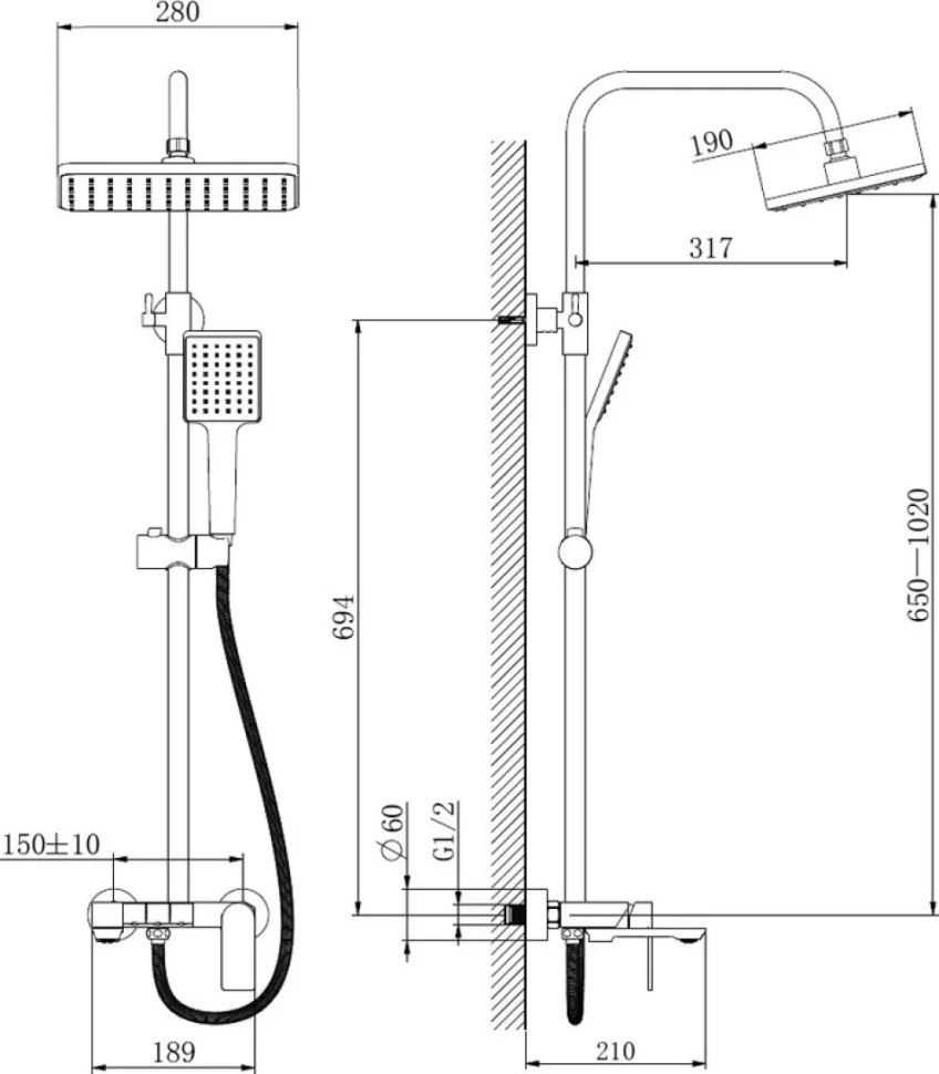 Душевая стойка Haiba HB24639-3 оружейная сталь
