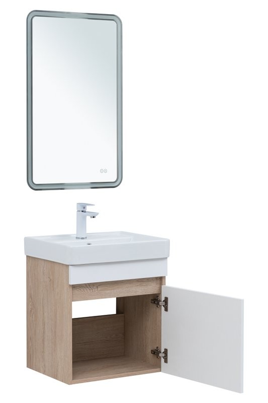 Мебель для ванной комнаты Aquanet Оптима 50 подвесная, дуб светлый, белый сатин