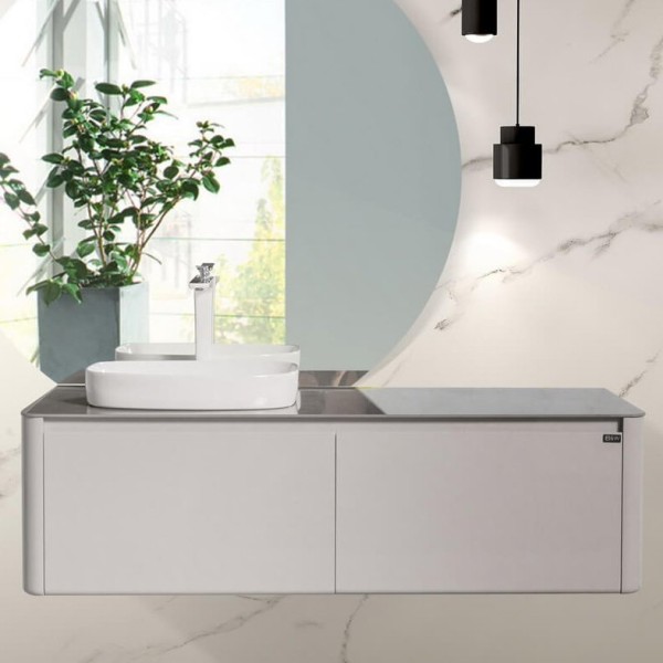 Тумба с раковиной Black&White Universe U915.1400L 7838 glossy light grey, 8885 armani ash glossy
