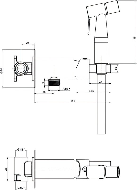 Гигиенический душ Paini Castello Round CACR442R со смесителем, С ВНУТРЕННЕЙ ЧАСТЬЮ, хром