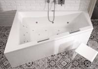 Акриловая ванна Riho Doppio R 180x130 см, угловая, правая, встраиваемая, белая, асимметричная, с каркасом, со сливом-переливом