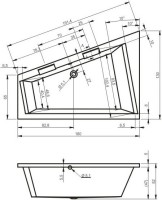 Акриловая ванна Riho Doppio R 180x130 см, угловая, правая, встраиваемая, белая, асимметричная, с каркасом, со сливом-переливом