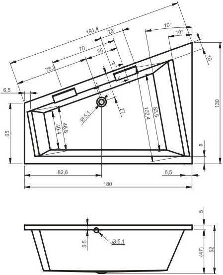 Акриловая ванна Riho Doppio R 180x130 см, угловая, правая, встраиваемая, белая, асимметричная, с каркасом, со сливом-переливом
