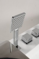 Акриловая ванна Orans 65105L0 L 180x120 см, левая, пристенная, с гидромассажем, белая, с каркасом, для двоих, с экранами, с ручками, со смесителем, со сливом-переливом, с подголовником