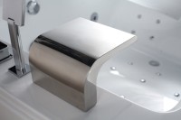 Акриловая ванна Orans 65105L0 L 180x120 см, левая, пристенная, с гидромассажем, белая, с каркасом, для двоих, с экранами, с ручками, со смесителем, со сливом-переливом, с подголовником