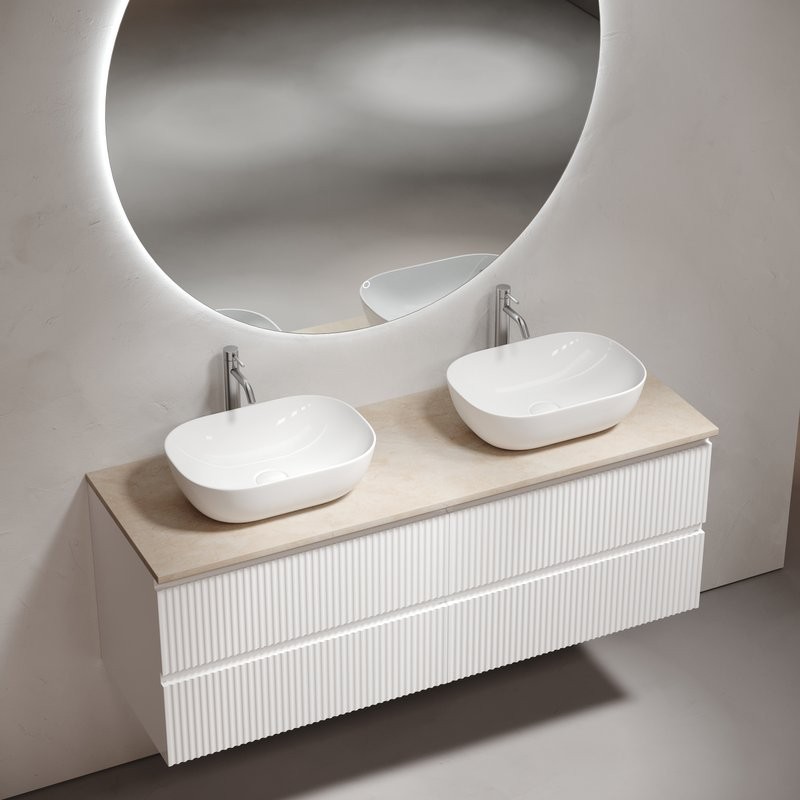 Мебель для ванной комнаты Sancos Snob R 140 bianco, столешница бежевая TT140A2X, раковина CN6009