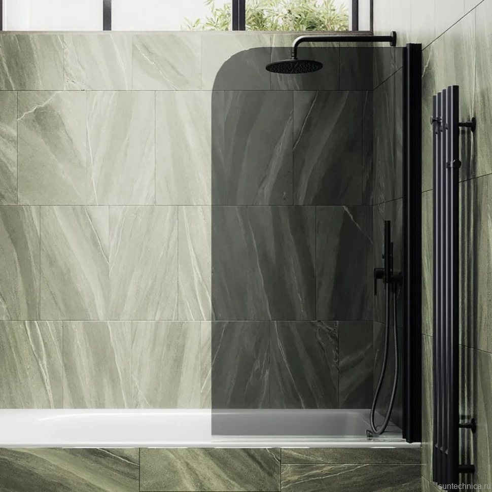 Шторка на ванну Maybahglass MGV-623-6 80x140, профиль черный, стекло графит