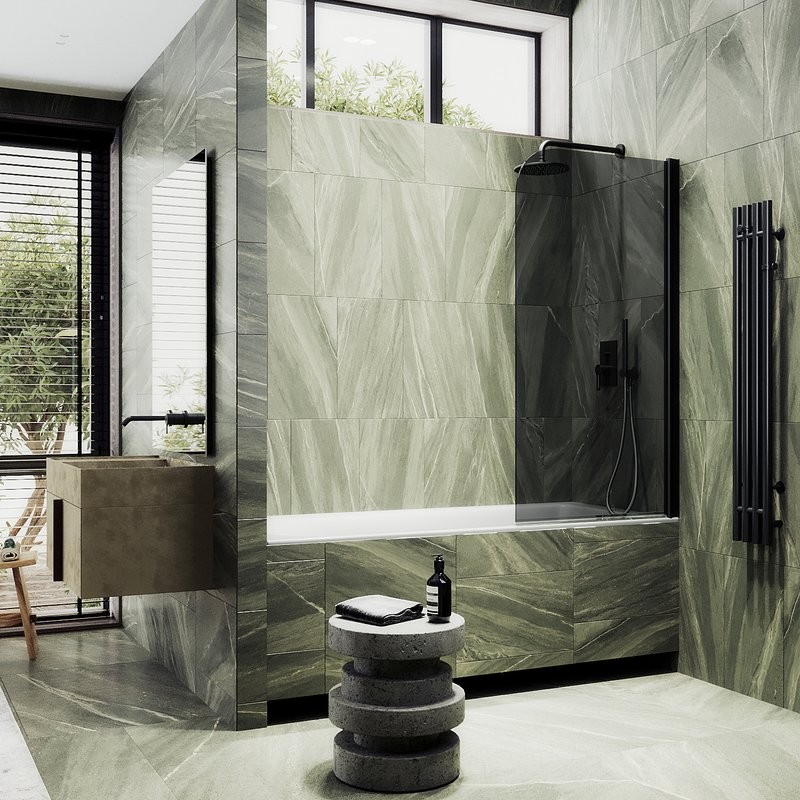 Шторка на ванну Maybahglass MGV-623-6 80x140, профиль черный, стекло графит