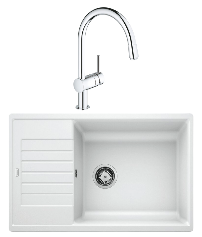 Комплект Мойка Blanco Zia XL 6S Compact 523277 белая + Смеситель Grohe Minta 3291800E хром