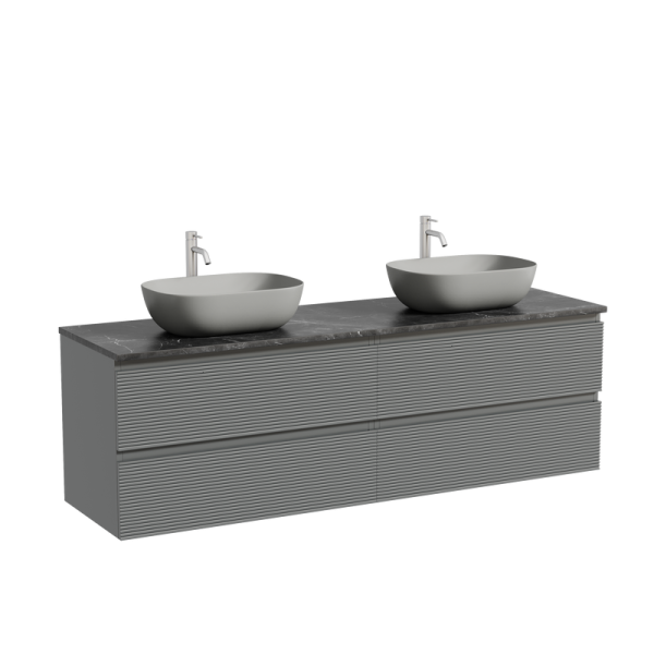 Тумба с раковиной Sancos Folk 160 grey soft, столешница черный мрамор TT160A1X, раковина CN6009MH