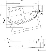 Акриловая ванна Cersanit Joanna L 160x95 см, угловая, левая, встраиваемая, ультрабелая, асимметричная, на ножках