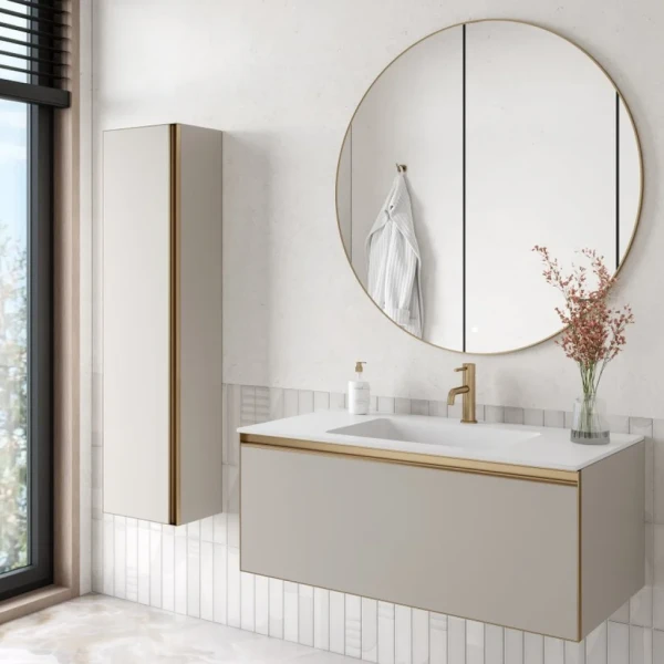 Мебель для ванной комнаты Armadi Art Quatro 1 100 cashmere, профиль matt gold, с раковиной white