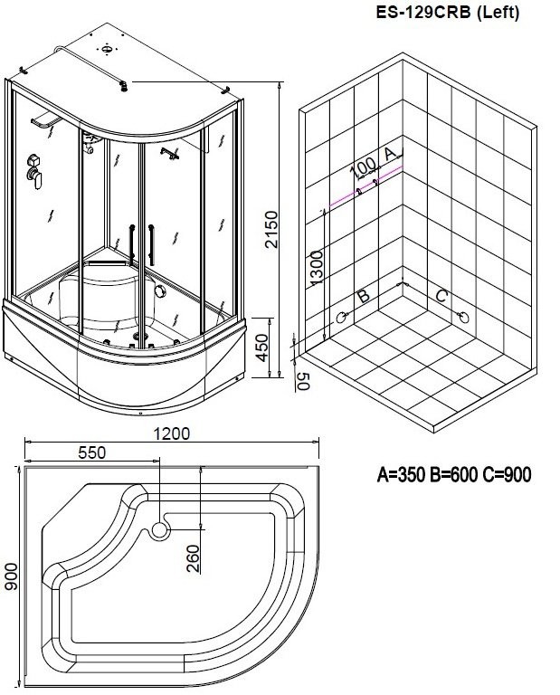 Душевая кабина Esbano ESKB129CRBL левая ориентация