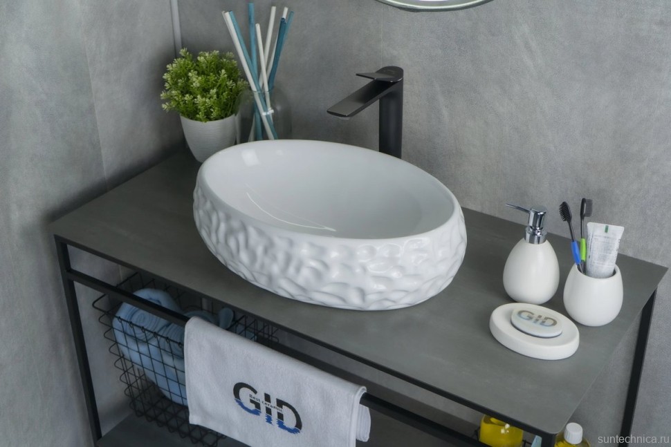 Накладная раковина GID Lago 9030wf 48 глянцевая белая, овальная, фаянс