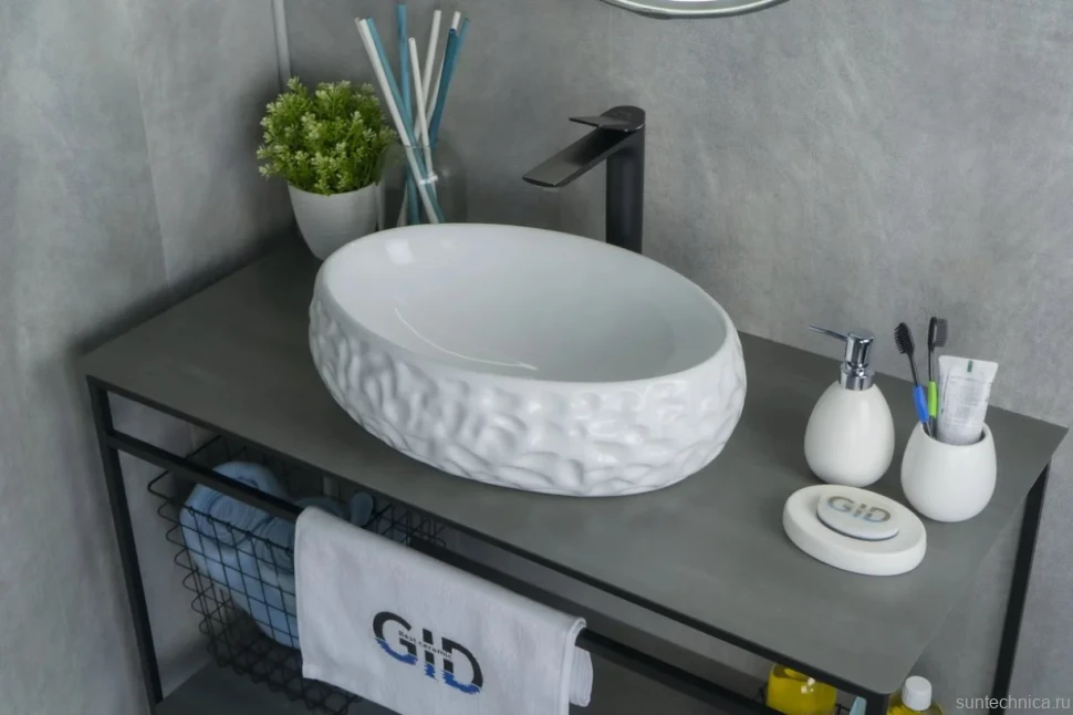 Накладная раковина GID Lago 9030wf 48 глянцевая белая, овальная, фаянс