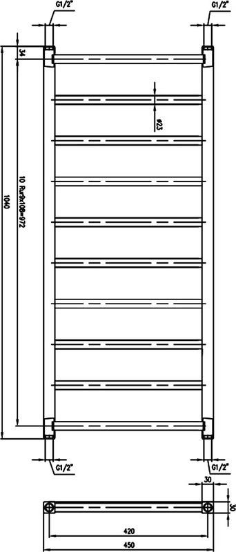 Полотенцесушитель водяной Zehnder Stalox STXI-100-045 нержавеющая сталь