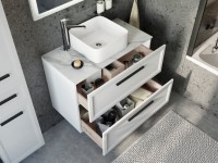 Мебель для ванной комнаты STWORKI Эстерсунд 90 белая матовая, монте тиберио с отверстием под смеситель в столешнице
