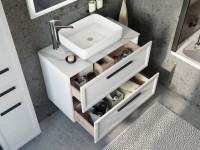 Мебель для ванной комнаты STWORKI Эстерсунд 90 белая матовая, монте тиберио с отверстием под смеситель в столешнице