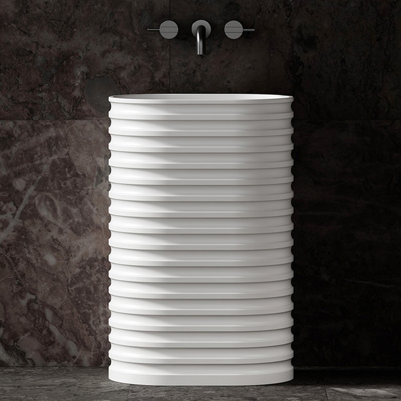 Раковина напольная Abber Stein AS2550-H 58 матовая белая, овальная, моноблок, искусственный камень