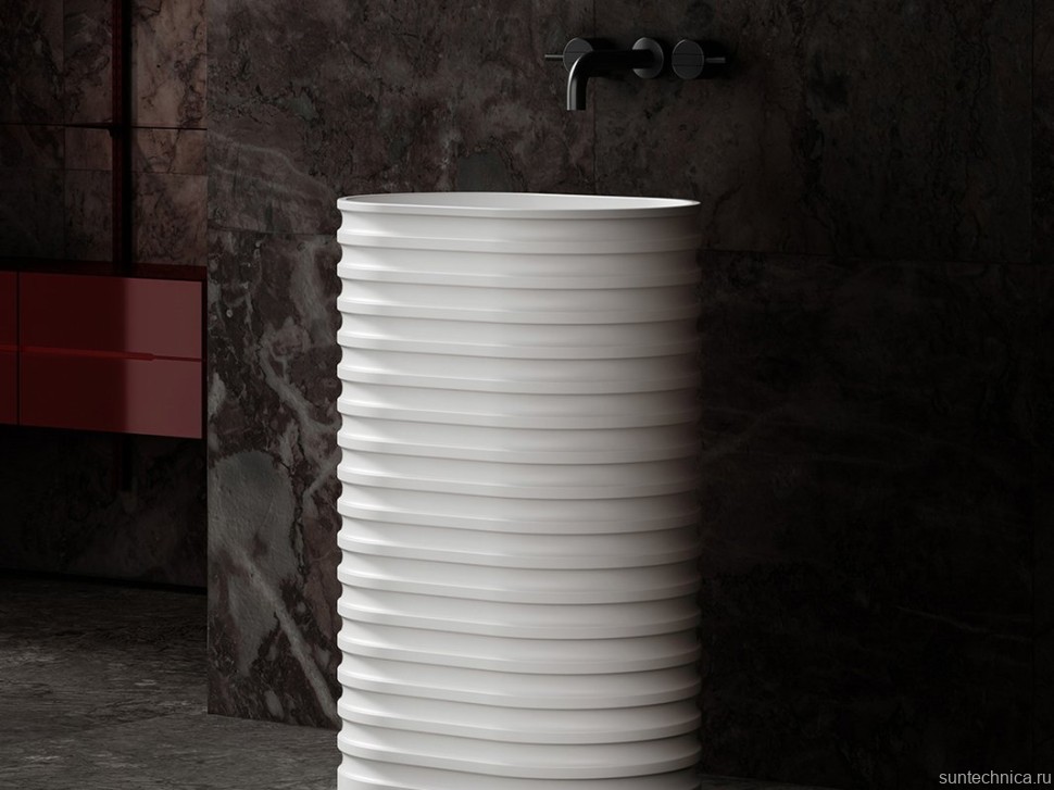 Раковина напольная Abber Stein AS2550-H 58 матовая белая, овальная, моноблок, искусственный камень