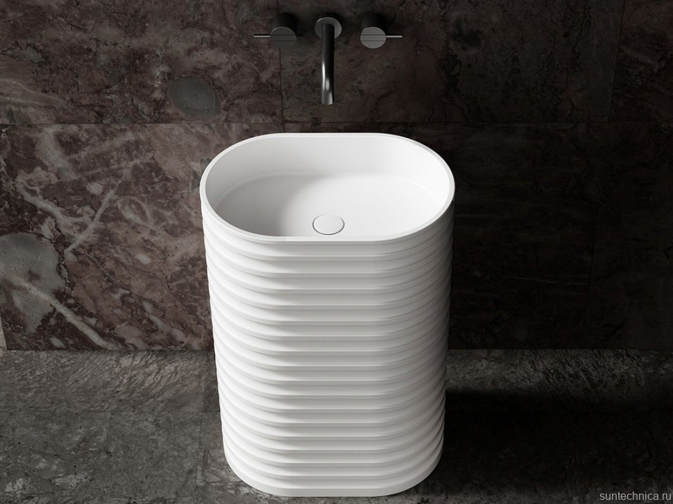Раковина напольная Abber Stein AS2550-H 58 матовая белая, овальная, моноблок, искусственный камень