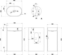 Раковина напольная Abber Stein AS2550-H 58 матовая белая, овальная, моноблок, искусственный камень